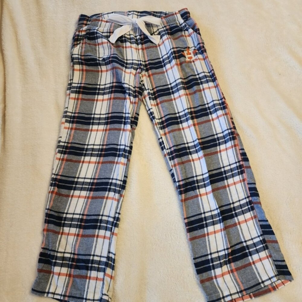 Womens Houston ASTROS Plaid Flannel Pajama Pants - White, Navy & Orange